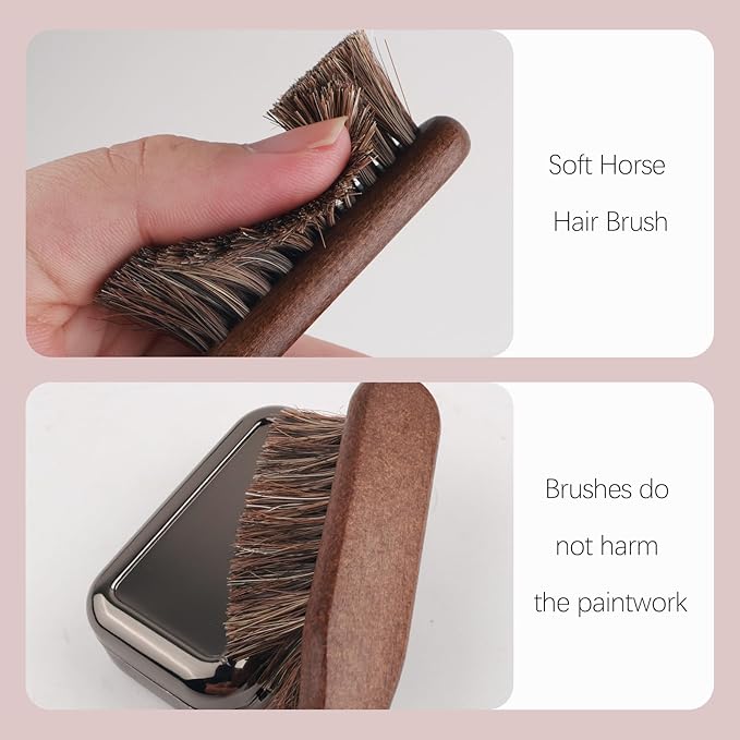 2PCS Horse Hair Brush for Leather,Soft Car Detailing Brushes Set with Concave Design,Multi-Purpose Leathers Brushes as Car Cleaning Brush for Cleaning Cars Interiors,Seat