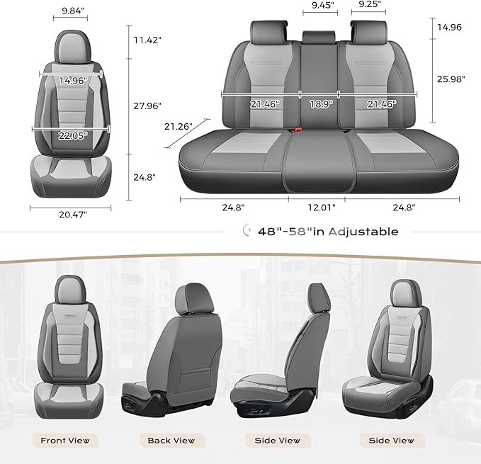 Coverado Car Seat Covers Full Set, Nappa Leather Seat Covers for Cars, Car Seat Protector Car Seat Cushion, Front and Back Seat Protectors Cushions Universal Fit for Most Cars (Gray&Light Gray)