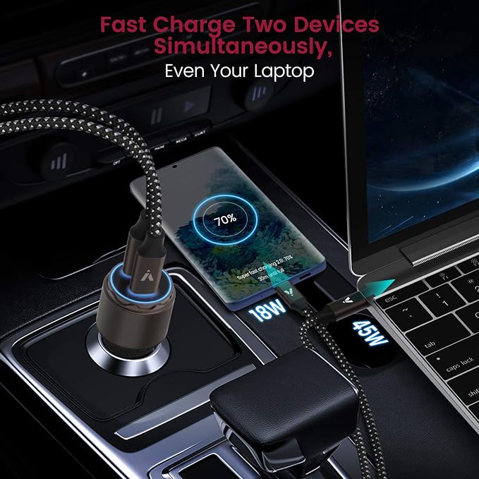 VELOGK Super Fast Type C Car Charger [73W Turbo], Fast Adaptive 55W 45W PPS/PD&QC3.0 USB C Car Adapter[Super Fast Charging 2.0]for Samsung S26 Ultra/S25 Ultra/S24 Ultra/S23 Ultra/S22+,iPad Pro,Macbook