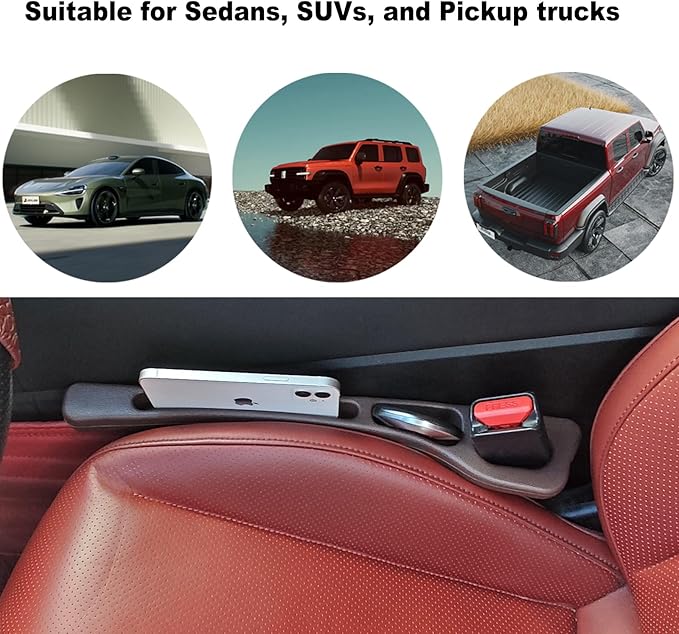 Elastic Car Seat Gap Filler Organizer (2-Pack) - Universal Fit for Car SUV Truck, Black Leather Texture, Prevents Items from Falling Between Seats, Easy Installation Tool-Free (Red)