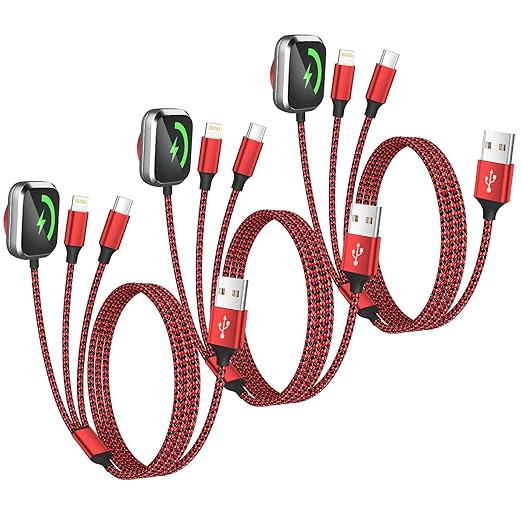 MPATIBY Multi Charging Cable for iWatch Charger, 3 in 1 Charging Cable USB Multiple Charger Cord for iWatch Ultra/SE/10-1, iPhone17-8, iPad, Android, Car, Cruise Essentials - 3Pcs 5FT