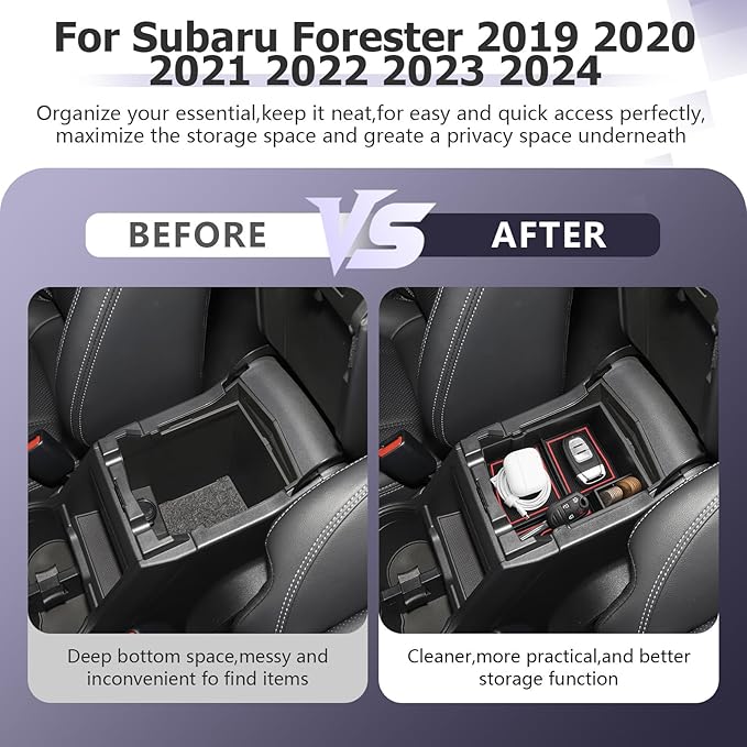 LUWU Center Console Organizer Compatible with 2019 2020 2021 2022 2023 2024 Subaru Forester Accessories Armrest Console Secondary Storage Box Insert Tray ABS Material Red