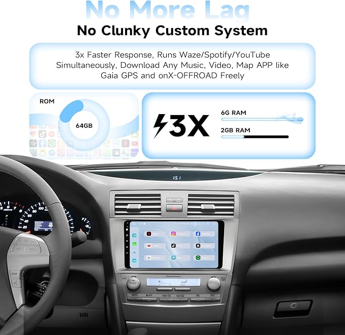 Dasaita 6GB+64GB Car Stereo Radio for Toyota Camry 2007-2011 with Wireless Carplay & Android Auto, Android 13 GPS Navigation Head Unit, 9" QLED Touchscreen, Plug and Play, Voice Control
