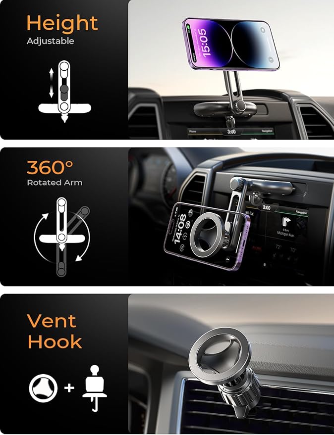 LISEN for MagSafe CD Phone Holder for Car Mount [Angle Adjustable] Magnetic Phone Holder for iPhone Magsafe Car Mount CD Slot Hands Free CD Player Phone Mount for iPhone 15 Pro Max Plus Galaxy Kits