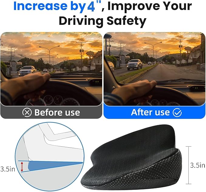 Wedge Car Seat Cushion, Memory Foam Car Truck Coccyx Seat Pillow for Driving - Sciatica and Back Pain Relief - Heightening Wedge Cushions for Car Driver Office Lumbar Tailbone Support