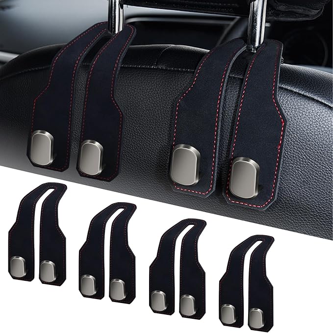 Car Seat Headrest Hooks for Purses and Bags, 4 Pack Bag Purse Holder for Car With Double Metal Hooks, Car Purse Hanger, Headrest Back Seat Handbags Hook Cute Hanging Accessories, Black