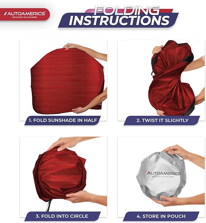 Autoamerics 1-Piece Windshield Sun Shade - Metallic Red Foldable Car Front Window Sunshade for Most Cars SUV Truck Heat Blocker Visor Protector Blocks Max UV Rays and Keeps Your Vehicle Cool - Medium
