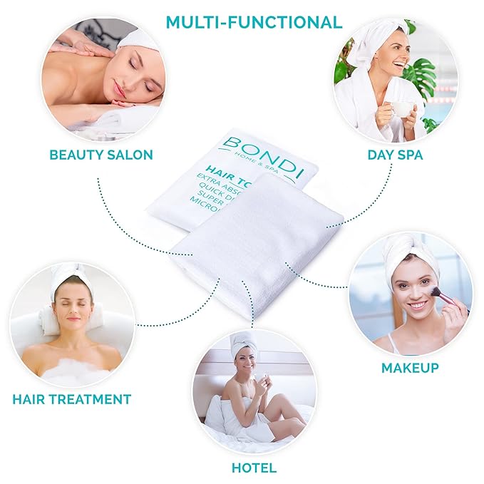 Bondi SPA Microfiber Hair Towel – Dries Hair 50% Faster – Anti-Frizz Towel for All Hair Types – Super Absorbent & Soft - XL (Rectangle) - 42 x 22 inches