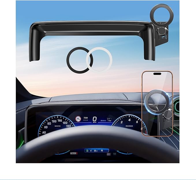 Car Phone Holder for Mercedes Benz GLC 2023-2026 & C-Class 2022-2026 (Only for 12.3-Inch Screen) 360° Rotation Magnetic Cell Phone Mount, Compatible with Magsafe, Does Not Affect Air Vent