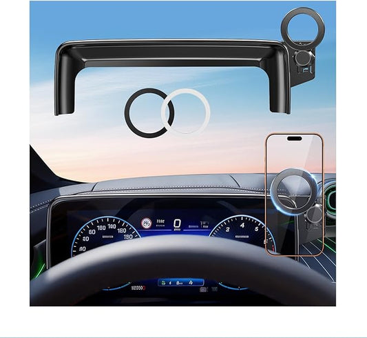 Car Phone Holder for Mercedes Benz GLC 2023-2026 & C-Class 2022-2026 (Only for 12.3-Inch Screen) 360° Rotation Magnetic Cell Phone Mount, Compatible with Magsafe, Does Not Affect Air Vent
