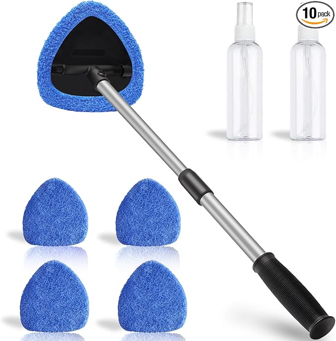 25.5” Windshield Cleaner Tool, Longer & Strong Absorbent Car Window Cleaner with 5 pcs Washable Pads and 2 pcs Spray Bottles for Car and Home Window, Blue