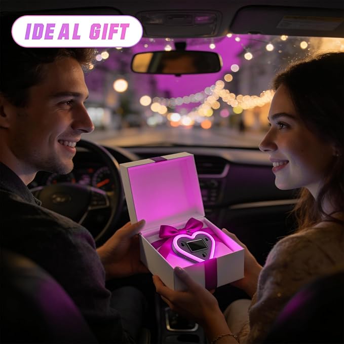6 Lighting Modes Solar Powered Car LED Ambient Light, Rechargeable Wireless LED Heart Shape C-Pillar Neon Light, AutoGlow Solar Heart Light for Car Window Romantic Decor Surprising Gifts