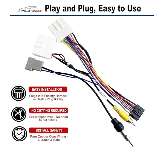 16Pin ISO Aftermarket Radio Harness Adapter for Nissan 2010-2017 with Radio Antenna Adapter, 16Pin Android Car Stereo Wiring Harness with Reverse Cable for Xterra Altima Titan Rogue