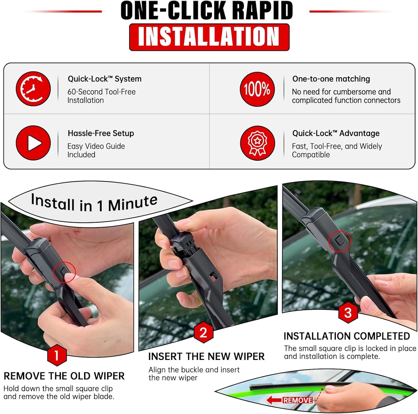Windshield Wiper Blades Replacement for 2009-2017 Ford Fiesta Original Factory Quality Front Rear Wipers Blade Set for My Car - 26" 15" 12" (Pack of 3)