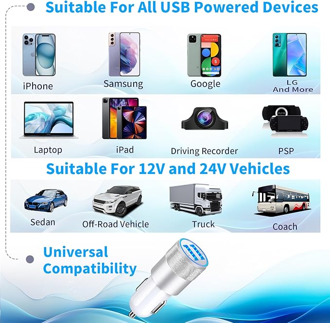 [Apple MFi Certified] iPhone 17 Car Charger, Braveridge 2Pack 4.8A USB Power Cigarette Lighter USB-C Fast Car Charging + Type-C Cable for iPhone 17/17 Air/17 Pro/17 Pro Max/16/15/Galaxy S26/S25/Pixel