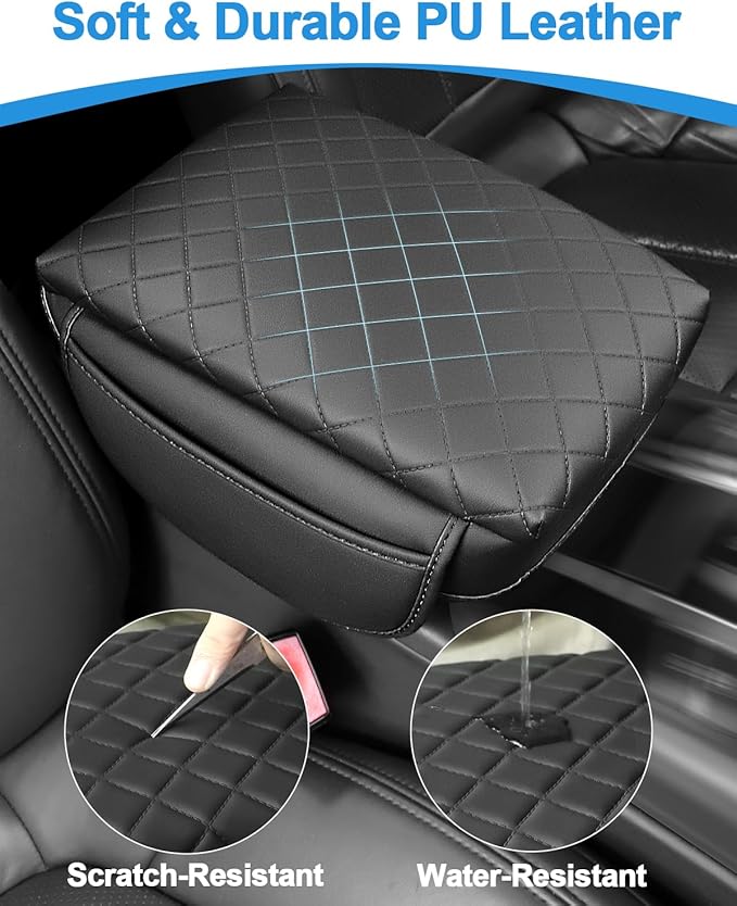 Center Console Cover for Chevy Colorado/GMC Canyon 2023 2024 2025 2026 PU Leather Armrest Cushion Pad with Side Pocket Middle Console Lid Protector Colorado Interior Accessories (Colorado 23-26 pad)