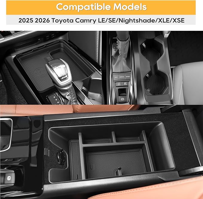 For Toyota Camry Center Console Organizer for 2025 2026 Toyota Camry (LE/SE/Nightshade/XLE/XSE) Middle Armrest Storage Tray Insert, OEM Fit, Non-Slip Waterproof 2025 2026 Toyota Camry Accessories