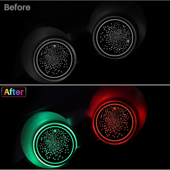 2Pcs LED Car Cup Holder Lights, 7 Colors Light Up Cup Coasters, USB Rechargeable Interior Lighting Accessories for Car Truck Vehicle Decoration﻿