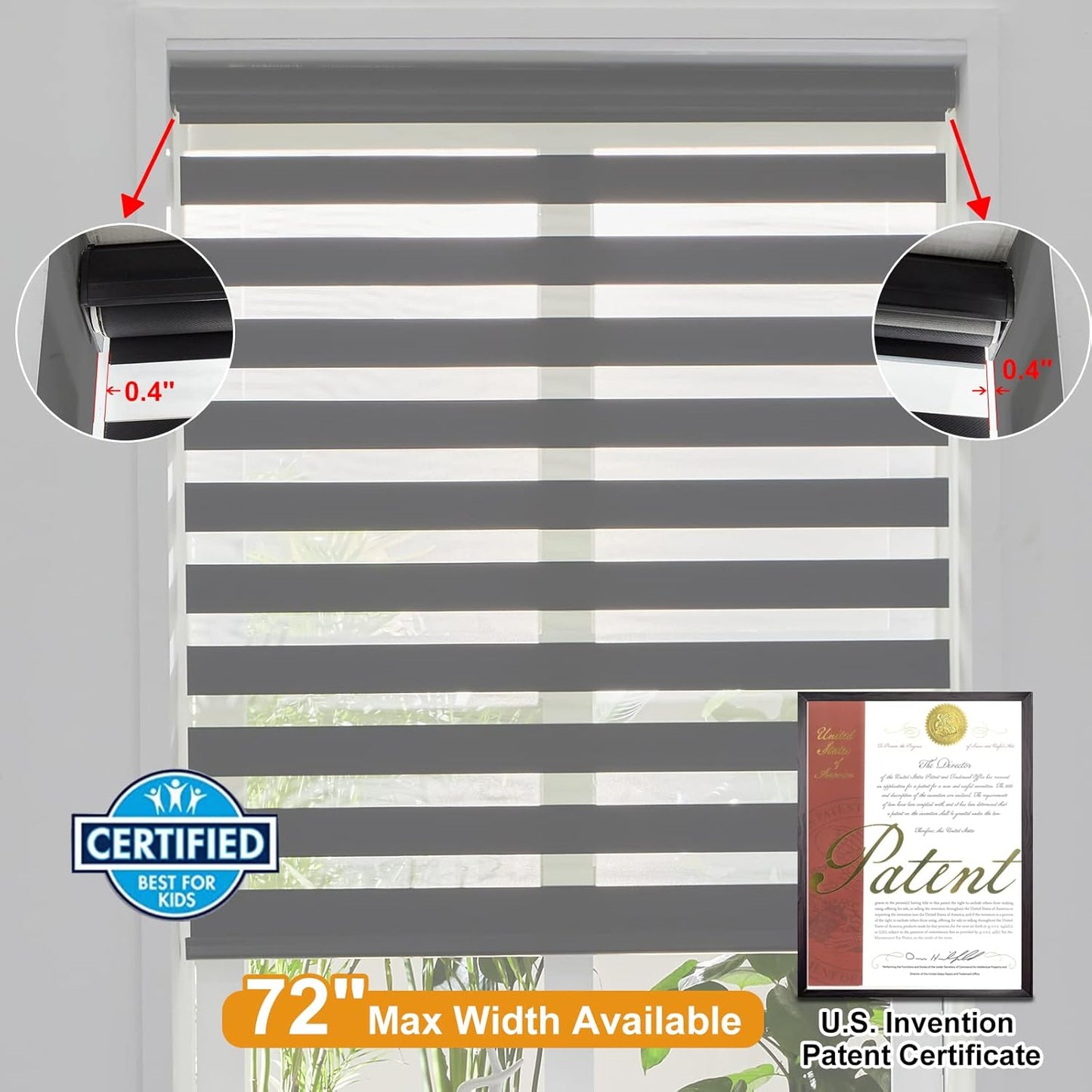 Persilux Cordless Zebra Blinds for Windows Free-Stop Roller Windows Shades (34" W X 47" H, Black) Dual Layer Light Control for Day and Night, Light Filtering Sheer Shades for Home, Easy to Install
