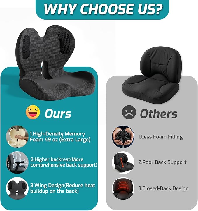 Ergonomic Seat Cushion,Office Chair Cushion with Lumbar Support Pillow,Car Orthopedic Seat Cushions,Designed for Sciatica,Tailbone,Back Pain Relief,for Office,Car,Truck,Home,Desk Chair