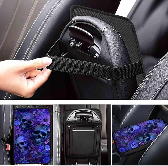 Skull Daisy Print Car Center Console Armrest Cover Scratch Proof Neoprene Armrest Cover Pad for Truck Sedan SUV, Universal Car Interior Decor Accessories