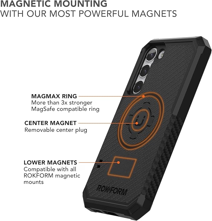 Rokform - Galaxy S23 Plus Case, Rugged Series, Magnetic Case with Twist Lock, Drop Tested Armor (Black)