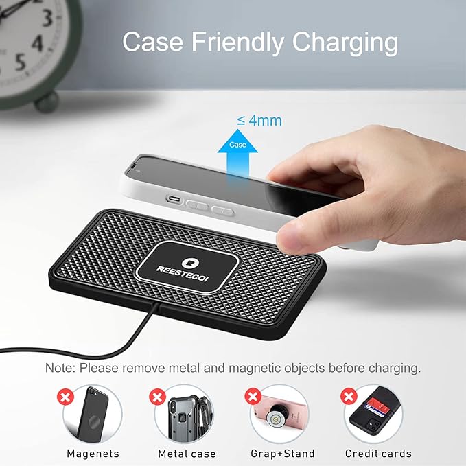 Wireless Car Charger Pad, REESTECQI 15W Wireless Charging Pad for Car Non Slip Phone Car Wireless Charger [40W Car Charger Included] for iPhone 17 16 15 14 13, AirPods 3/Pro 2, Samsung S26/S25/S24