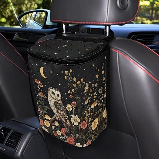 Leopard Car Trash Can Auto Garbage Bag with Lid Leak-Proof Car Storage Bag Garbage Bag Hanging for Headrest Portable Vehicle Backseat Organizer