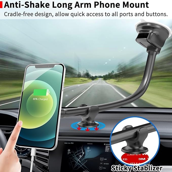 APPS2Car Magnetic Phone Holder for Car, 14-Inch Anti-Shake Windshield Phone Mount for Truck [Flexible Long Arm], Gooseneck Cell Phone Car Mount [6 Strong Magnets] Fit for iPhone & Android Smartphones