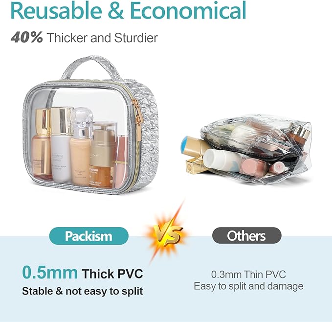 PACKISM Clear Makeup Bag - TSA Approved Toiletry Bag for Carry-on & Checked Luggage, Water Resistant Car Storage Organizer with Reinforced Seams