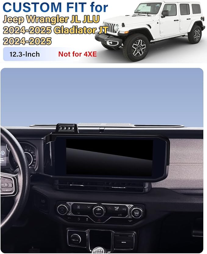 Phone Holder for Jeep Wrangler JL JLU/Gladiator JT 2024 2025 Accessories 12.3-Inch Screen Fixed Clip, Car Magnetic Phone Mount for Magsafe, Magnets Fast Wireless Charger Cell Phone Base(Not for 4XE)