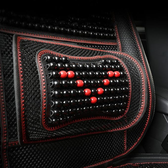 Natural Wood Beaded Seat Cover with Cooling Ventilated Mesh, Massage Seat Cushion with Lumbar Support for Car/Truck Driver