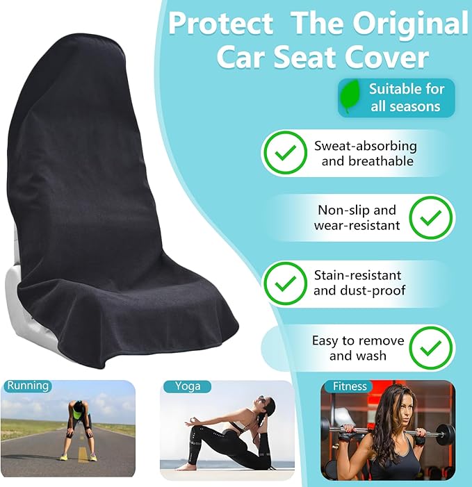 Car Seat Covers Universal Car Protective Front Seat Covers Washable Non-Slip Seat Protectors for Gym Workouts,Waterproof and Sweatproof Towel Seat Covers for Cars,Trucks, Jeeps (Black)