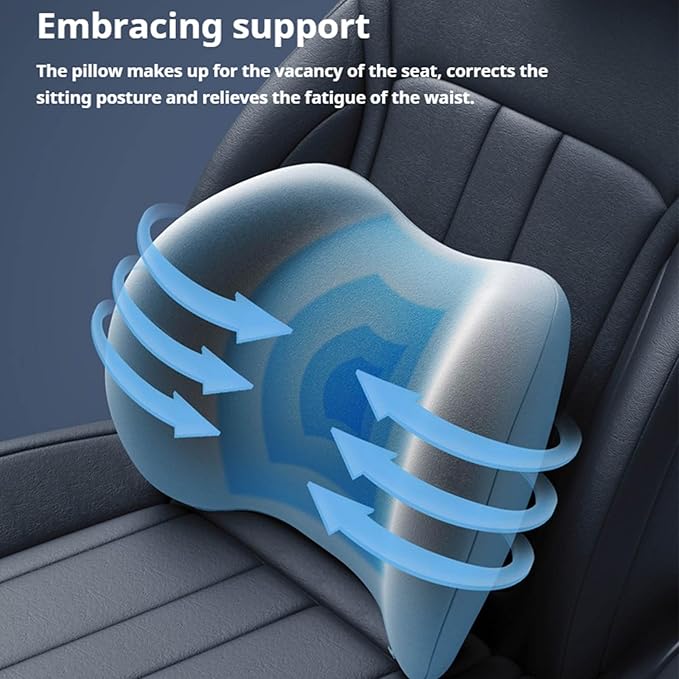 Car Headrest & Lumbar Support Cushion, Ergonomic Car Seat Headrest & Lumbar Cushion with Adjustable Strap for Neck Back Pain Relief, Memory Foam & Breathable Car Head Lumbar Rest Set (Black)