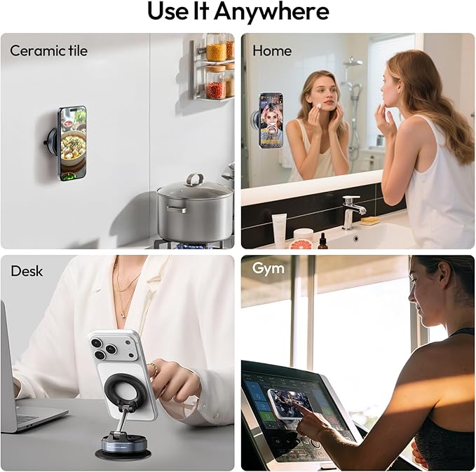 ULANZI Vacuum Suction Cup Phone Mount, 360° Rotatable Magnetic Phone Holder with Adhesive Pad, ≥14N Magnet for Car Kitchen Gym, Car Truck Accessories for iPhone 17 16 Vehicle Mounts
