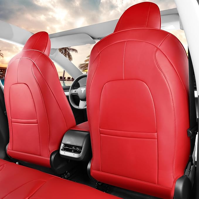 Model 3 Seat Cover for Tesla 2017-2023 Full Set Front and Rear Seat Cover for Cars (Red-Model 3)