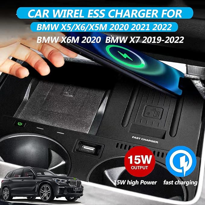 Wireless Car Charger Compatible with BMW X5 X6 X5M X6M X7 2020-2023 F85/F86 Center Console Accessory Panel, 15W Qi Fast Charging with USB QC3.0 Ports