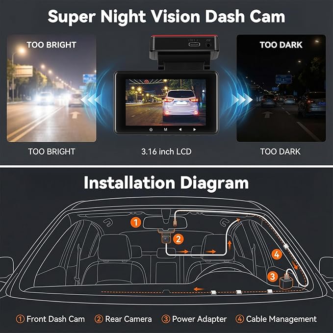 4K Dash Cam Front and Rear Dash Camera for Cars with WiFi GPS App Control ADAS Dashcam,3 inch IPS Screen Dash Cam with G-Sensor,Loop Recording,Night Vision Dashboard Camera