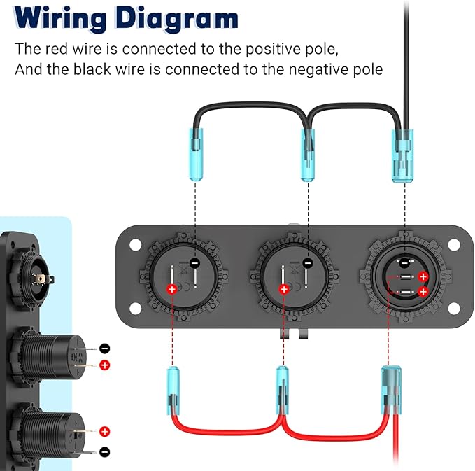 12V USB Panel Cigarette Lighter Socket with Rocker Switch: Qidoe Multiport 58W 12Volt USB Outlet with LED Voltmeter 150W Cigarette Lighter Splitter 12V Plug DC Outlet 3 in 1 Panel for Marine RV Truck