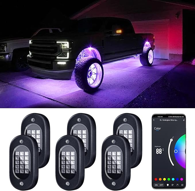Honalia LED Rock Lights for Trucks 6 pods, Multicolor RGB Underglow Kit for Cars with Bluetooth APP Control for ATV Accessories Golf Cart Four Wheeler RZR UTV Truck Accessories