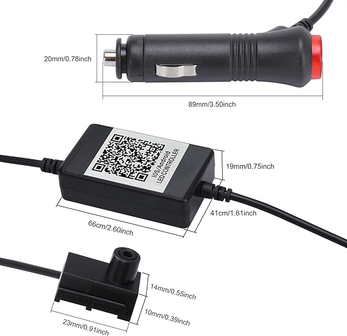 Car Interior Ambient Lighting Optic Fiber RGB 64 Colors Multicoloured Music Car Footwell Lighting Kit with Cigarette Lighter and App Microphone, 12-24V 8m