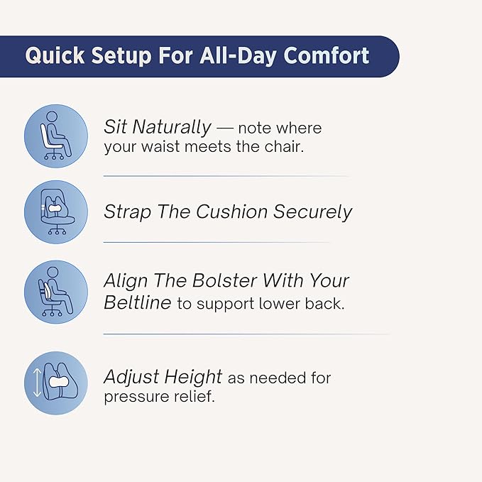 Lumbar Support Pillow for Office Chair - Lower Back Pain Relief Cushion with Adjustable SpineAlign™ Bolster, Memory Foam Pillow for Car, Couch, Gaming Seats - Dual Straps, Dark Grey