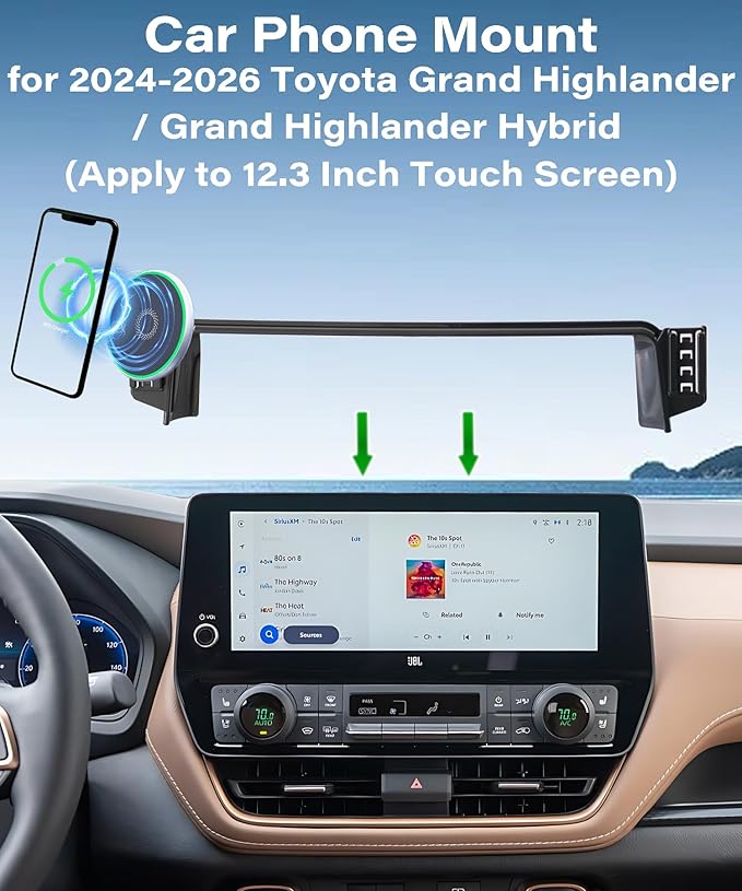 Car Phone Holder for Toyota Grand Highlander/Grand Highlander Hybrid 2024 2025 2026 Accessories Apply to 12.3 Inch Touchscreen 15W Fast Wireless Charger Screen Fixed Clip Cell Phone Mount