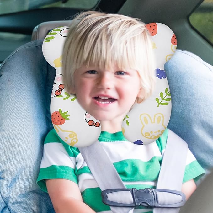 Baby Travel Pillow, Upgrade U-Shape Infant Pillow for Car Seat Pushchair and Stroller, Soft Comfortable Sleep Cushion for Kids Newborn and Toddler -StrawberryWhite