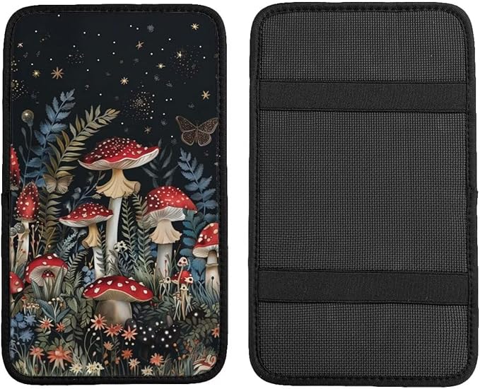 Car Center Console Cushion Pad Mhsoroom Print Universal Armrest Seat Box Cover Protector Black and Red Golden Butterfly Car Decor Accessories Fit for Most Truck Vehicles SUV
