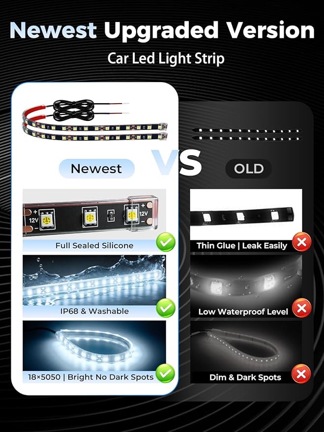 LED Strip Lights 12V Cuttable IP68 Waterproof 12 Inch Interior Exterior Underbody Light for Car SUV Truck Motorcycle Boat Golf Cart 18 SMD 5050 White 4 Pack