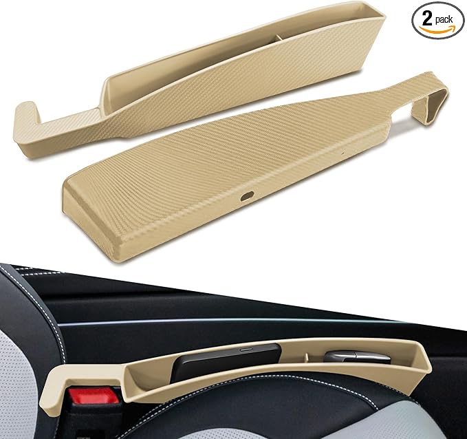 2PCS New Car Seat Gap Filler with 2 Storage Areas, Stylish Car Seat Gap Storage for Stabilizing Phone, Keys Wallet, Universal Car Seat Gap Filler Organizer for Women Men (Beige)