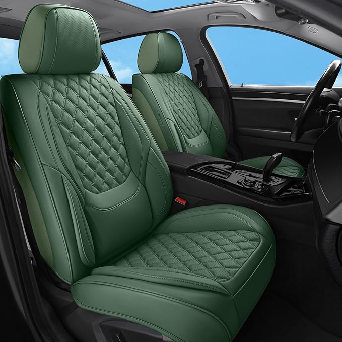 Car Seat Covers Full Set Purple, Luxury Faux Leather Waterproof Non-Slip Women Seat Protector Universal Fit for Most Cars SUVs Trucks Pick-ups,Car Interior Accessories (Green-Full Set)