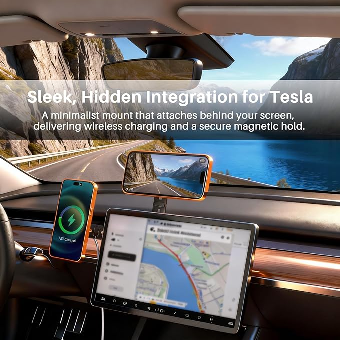 15W Wireless Charger Magnetic Phone Holder Mount for Laptop & Monitor, Foldable Invisible Continuity Camera Mount for MagSafe iPhone 12-17, Expansion Bracket for Computer/Tesla, Black