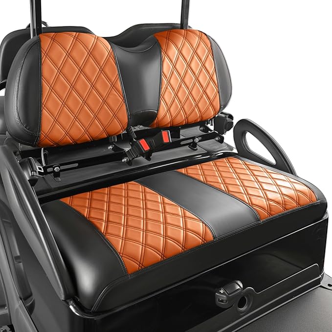 DRIVE UP Club Car Diamond Seat Covers, Brown Diamond Golf Cart Front Seat Covers Fits for Club Car Precedent Golf Carts, Black Stitching Seat and Backrest Leather Covers, Anti-Scratch and Waterproof